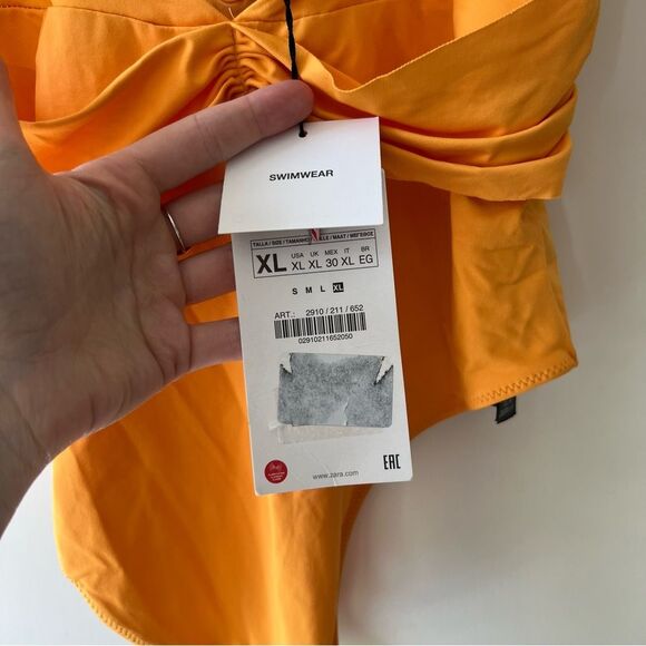 NWT Zara Sweetheart Neckline Ruched One Piece Swimsuit in Orange - Picture 7 of 9